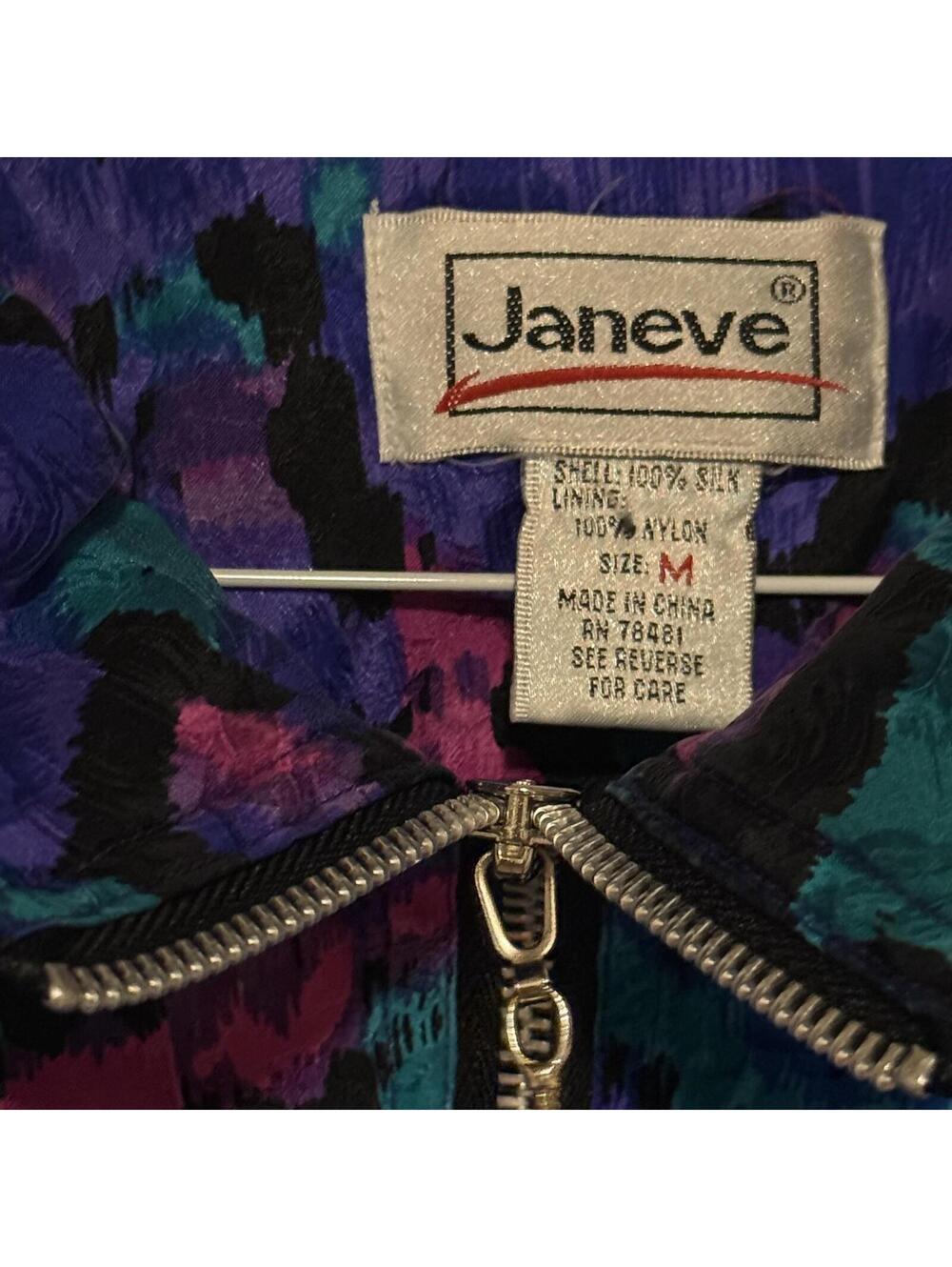 Purple Silk Jacket Floral Zip Bomber Medium Vintage Janeve - Picture 3 of 5